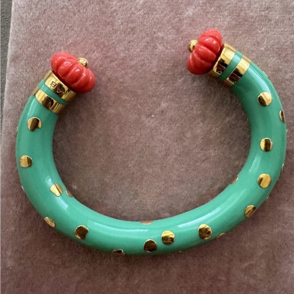 Aurélie Bidermann Positano Bracelet Green Enamel Gold Coral Resin Cuff Bangle 6”